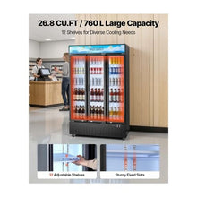 Triple Door Commercial Merchandiser Refrigerator 26.8 Cu.Ft Upright Beverage Cooler with Customizable Light Box 12 Adjustable Shelves