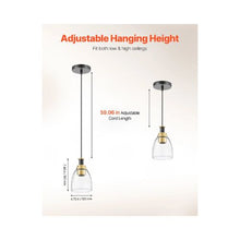 Adjustable Drop Pendant Lighting Fixture with Clear Modern Glass Shade Set of 2