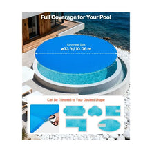 33 ft Round 8 Mil Solar Swimming Pool Cover Blue PE Bubble Blanket for Heat Retention Water Conservation & Extended Swimming Season