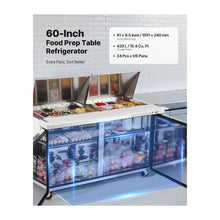 60 Inch Commercial Refrigerated Prep Table with 24 Food Pans, Salad Prep Cooler and Work Surface