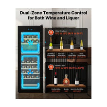 Freestanding 42 Bottle Wine Cellar Refrigerator Dual Zone Freestanding Wine Storage Cabinet with Wooden Shelves for Home Bar & Office