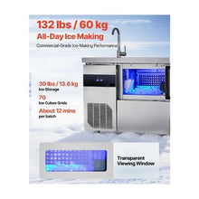 132 LBS/24H Commercial Ice Making Machine with Worktop Sink & 30 LBS Storage Bin & Self-Cleaning Function