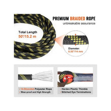 50 ft Vertical Climbing Safety Lifeline Rope with Steel Snap Hooks Rope Grab & Energy Absorber
