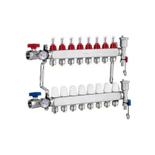 8 Branch Radiant Heating PEX Manifold Stainless Steel 1/2 Tubing Distribution Manifold Kit for Hydronic Floor Heating with Adapters