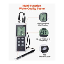 Digital pH Meter 0–14 pH Range IP68 Waterproof Probe 3-Point Auto Calibration Temperature Tester Kit with Calibration Powders & Carrying Case