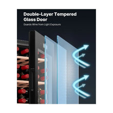 Freestanding 42 Bottle Wine Cellar Refrigerator Dual Zone Freestanding Wine Storage Cabinet with Wooden Shelves for Home Bar & Office