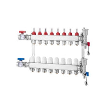 8 Branch Radiant Heating PEX Manifold Stainless Steel 1/2 Tubing Distribution Manifold Kit for Hydronic Floor Heating with Adapters