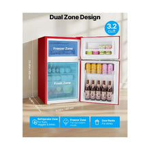 90 L Space-Saving Compact Refrigerator with Freezer Compartment, Glass Shelf & Adjustable Thermostat Red