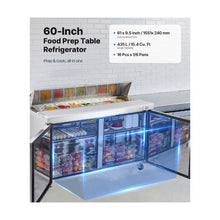 60 Inch Commercial Sandwich Prep Refrigerator, 15.4 Cu. Ft. 16-Pan Food Prep Table