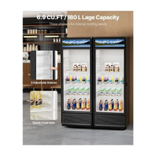 6.9 Cu.Ft Commercial Glass Door Merchandiser Refrigerator with LED Lighting & Customizable Lightbox Black