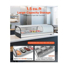 Commercial 4 Pan 45.67 Inch Countertop Sushi Display Case Refrigerator with Curved Glass and LED Lighting