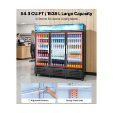 Commercial Upright Beverage Merchandiser Refrigerator 54.3 Cu.Ft Triple Glass Door Display Cooler With Soft LED Lighting & Casters