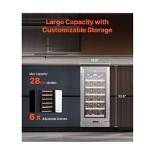 28 Bottle Dual Use Wine Cooler Refrigerator with Digital Temperature Control Adjustable Shelves & Glass Door for Home, Office, Bar
