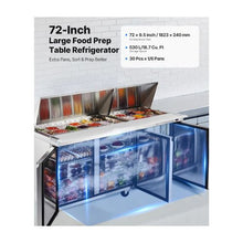 72 Inch Commercial Salad & Sandwich Prep Table Refrigerator with 30 Ingredient Pans and Stainless Steel Worktop