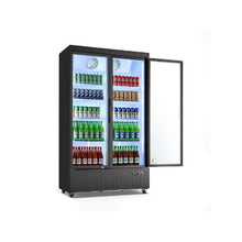 Large Capacity Commercial Glass Door Merchandiser Refrigerator 29.3 Cu.Ft Double Door Upright Beverage Cooler with 8 Shelves LED Light & Casters