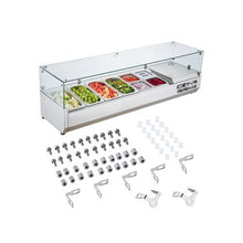 Commercial 60 Inch Refrigerated Pan Rail Stainless Steel Sandwich Prep Cooler with Glass Guard 4/1 GN & 4/1/6 Pans