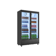 Large Capacity Commercial Glass Door Merchandiser Refrigerator 29.3 Cu.Ft Double Door Upright Beverage Cooler with 8 Shelves LED Light & Casters