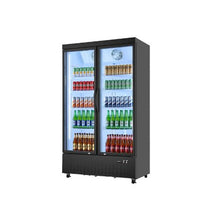 Large Capacity Commercial Glass Door Merchandiser Refrigerator 29.3 Cu.Ft Double Door Upright Beverage Cooler with 8 Shelves LED Light & Casters