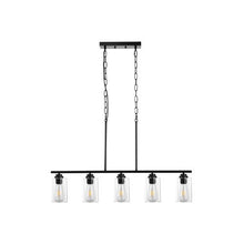 60W Modern Farmhouse Adjustable 5 Light 4 Rods 2 Metal Chains Kitchen Island Linear Pendant Chandelier