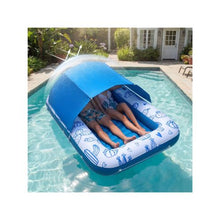Inflatable Pool Tanning Float with UPF 50+ Canopy 82 x 55 Inch Large Adult Pool Lounger 550 LBS Capacity Sunbathing Float with Pillow