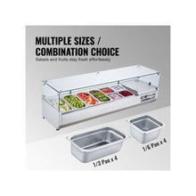 Commercial 60 Inch Refrigerated Pan Rail Stainless Steel Sandwich Prep Cooler with Glass Guard 4/1 GN & 4/1/6 Pans