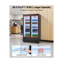 Large Capacity Commercial Glass Door Merchandiser Refrigerator 29.3 Cu.Ft Double Door Upright Beverage Cooler with 8 Shelves LED Light & Casters