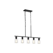 60W Modern Farmhouse Adjustable 5 Light 4 Rods 2 Metal Chains Kitchen Island Linear Pendant Chandelier