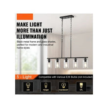 60W Modern Farmhouse Adjustable 5 Light 4 Rods 2 Metal Chains Kitchen Island Linear Pendant Chandelier