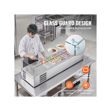Commercial 60 Inch Refrigerated Pan Rail Stainless Steel Sandwich Prep Cooler with Glass Guard 4/1 GN & 4/1/6 Pans
