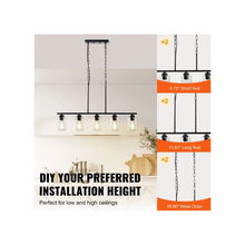 60W Modern Farmhouse Adjustable 5 Light 4 Rods 2 Metal Chains Kitchen Island Linear Pendant Chandelier