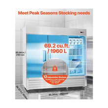 85 Inch Commercial Reach In Freezer 66.9 Cu.Ft. 3-Door Stainless Steel Upright Freezer with Auto Defrost & Adjustable Shelves