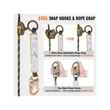 100 FT Vertical Fall Protection Lifeline with Rope Grab & Shock Absorber 30 kN Breaking Strength