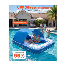 Inflatable Pool Tanning Float with UPF 50+ Canopy 82 x 55 Inch Large Adult Pool Lounger 550 LBS Capacity Sunbathing Float with Pillow