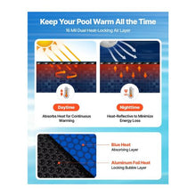 32 x 16 ft 16 Mil Solar Pool Cover Blue & Black Bubble Swimming Pool Blanket with Dual Heat-Locking Air Layer Cuttable