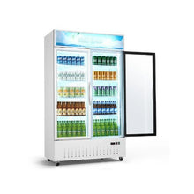 Commercial Double Door Glass Showcase Refrigerator 35.3 Cu.Ft / 1000L Upright Beverage Merchandiser Cooler with LED Lighting & Adjustable Shelving