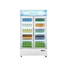 Commercial Double Door Glass Showcase Refrigerator 35.3 Cu.Ft / 1000L Upright Beverage Merchandiser Cooler with LED Lighting & Adjustable Shelving