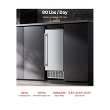 Compact Commercial 80 Lbs/Day Undercounter Built-In Ice Maker with Stainless Steel Door for Flexible Installation
