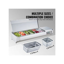 60 Inch Countertop Refrigerated Condiment Station 150W Sandwich Prep Cooler with 4×1/3 & 4×1/6 Pans