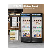 9.7 Cu.Ft Commercial Glass Door Display Refrigerator with Customizable Light Box Adjustable Shelves Soft LED Lighting for Shops & Home Black