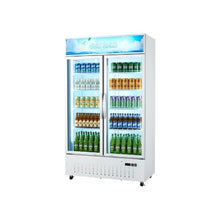 Commercial Double Door Glass Showcase Refrigerator 35.3 Cu.Ft / 1000L Upright Beverage Merchandiser Cooler with LED Lighting & Adjustable Shelving