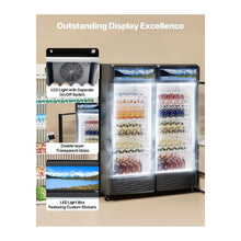 9.7 Cu.Ft Commercial Glass Door Display Refrigerator with Customizable Light Box Adjustable Shelves Soft LED Lighting for Shops & Home Black