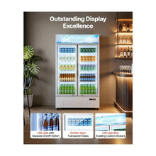Commercial Double Door Glass Showcase Refrigerator 35.3 Cu.Ft / 1000L Upright Beverage Merchandiser Cooler with LED Lighting & Adjustable Shelving