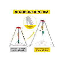 2600 lbs Heavy Duty Confined Space Tripod Rescue Kit 8 ft Adjustable Legs, 98 ft Cable Winch & Fall Protection System