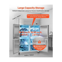 Heavy Duty 48 inch Commercial Upright Freezer 31.4 Cu.Ft. 4 Door Reach In Stainless Steel Freezer with Auto Defrost & LED Lighting