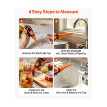 Digital Food pH Meter 0–14 pH Range 3-Point Calibration IP68 Waterproof Probe Automatic Temperature Compensation Calibration Kit for Fermentation, Dough & Meat