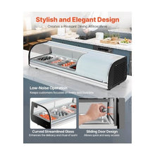 Commercial 4 Pan 45.67 Inch Countertop Sushi Display Case Refrigerator with Curved Glass and LED Lighting