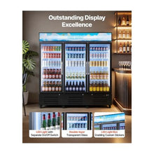 Commercial Upright Beverage Merchandiser Refrigerator 54.3 Cu.Ft Triple Glass Door Display Cooler With Soft LED Lighting & Casters
