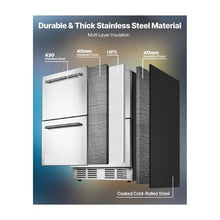 24 Inch Stainless Steel Under Counter Drawer Refrigerator with Dual Drawers Digital Temperature Control for Indoor and Outdoor Kitchens