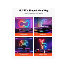 16.4 Ft Flexible Smart LED Neon Rope Light Compatible with Voice Assistants for Bedroom & Gaming