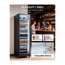 12.4 Cu.Ft Commercial Glass Door Display Refrigerator with Full-Height Design 5 Adjustable Shelves Soft LED Lighting for Shops, Bars & Home